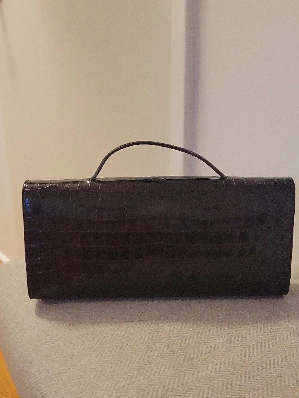 COS Black Croc-Embossed Top-Handle Clutch